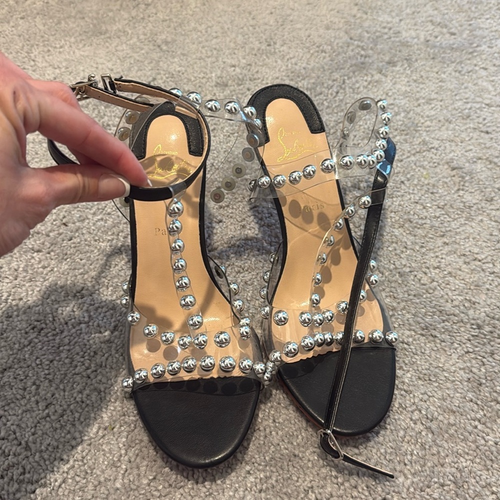 Christian Louboutin heels silver studded women’s size 8 black womens